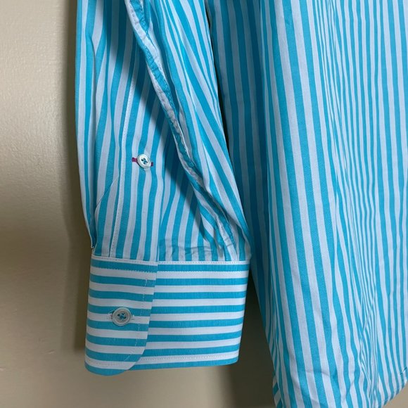 Lilly Pulitzer via Palm Beach Aqua Stripe Long Sleeve Dress Shirt - Picture 6 of 10
